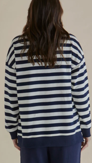 Navy Stripe Crew Neck Sweater by Betty Basics