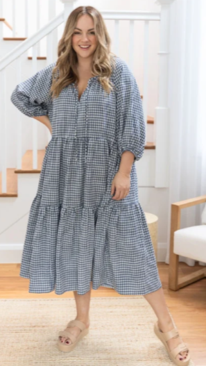 Gingham Navy Midi Dress (It has Pockets!)