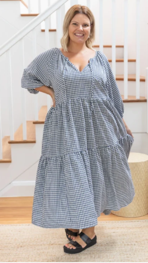 Gingham Navy Midi Dress (It has Pockets!)