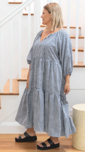 Gingham Navy Midi Dress (It has Pockets!)