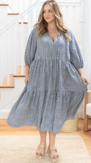 Gingham Navy Midi Dress (It has Pockets!)