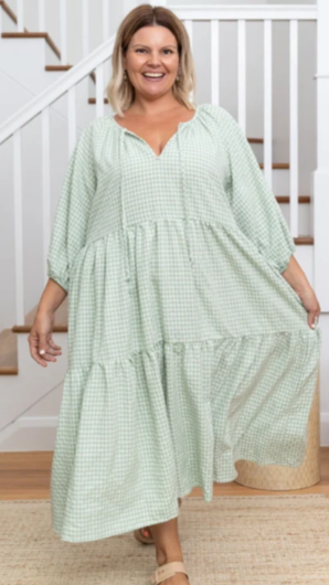 Gingham Sage Midi Dress (It has Pockets!)