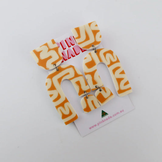 Statement Dangle Earrings 'Anna' Mustard/Stone Pink Nade