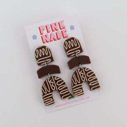 Statement Dangle Earrings 'Bec' Chocolate Contour Pink Nade