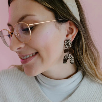 Statement Dangle Earrings 'Bec' Chocolate Contour Pink Nade