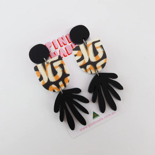 Statement Dangle Earrings 'Jayne' Mustard/Stone/Black Pink Nade