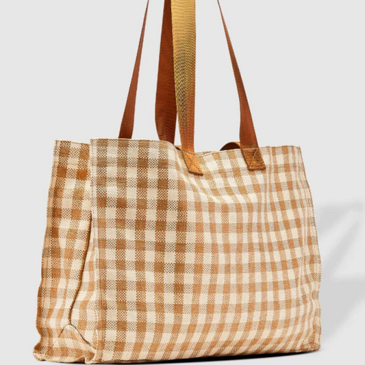 Beach/Shopping Tote Bag - Camel Check