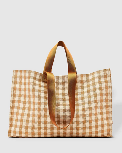 Beach/Shopping Tote Bag - Camel Check