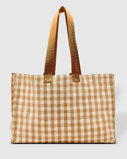 Beach/Shopping Tote Bag - Camel Check