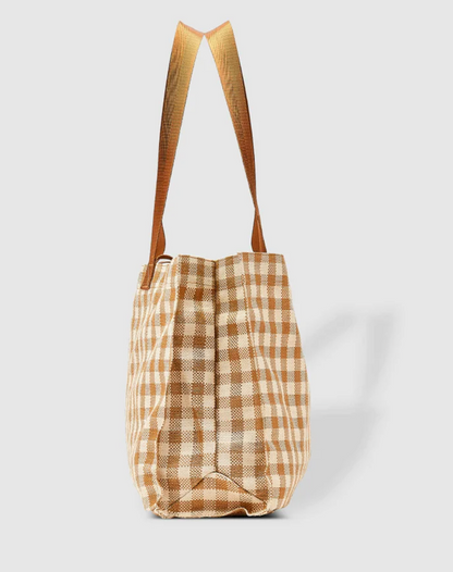 Beach/Shopping Tote Bag - Camel Check