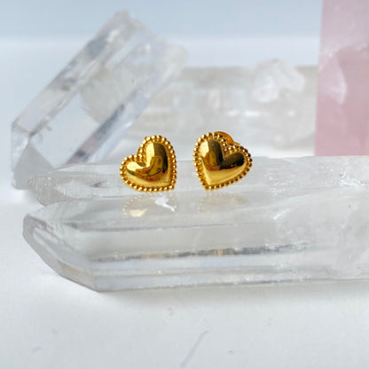 Gold Heart Stud Earrings